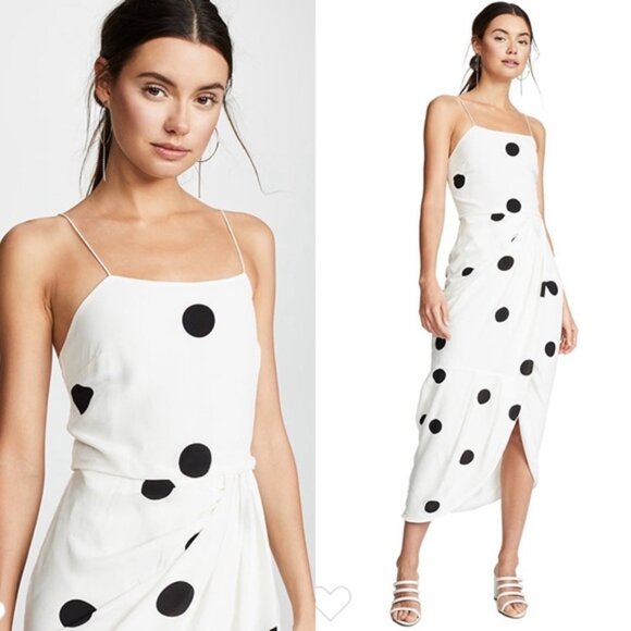 Derek Lam 10 Crosby Cream Polka Dots Cami Midi Dress Size 4 Silk Blend Wrap $550 - Picture 2 of 15